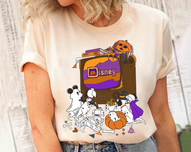 101 Dalmatians Halloween Costume Watching TV Shirt, Mickey's Not So Scary Party Tee, Disney Parks Disneyland Family Holiday Vacation Gift