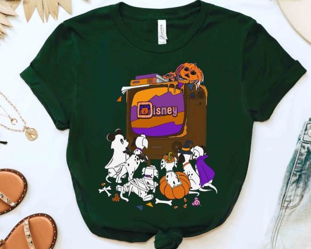 101 Dalmatians Halloween Costume Watching TV Shirt, Mickey's Not So Scary Party Tee, Disney Parks Disneyland Family Holiday Vacation Gift