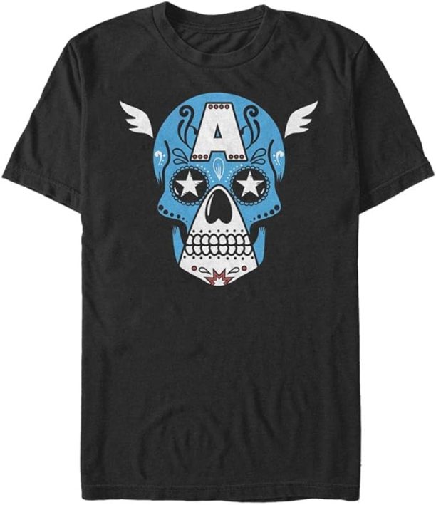 Marvel Big & Tall Classic Captain America Sugar Skull Men's Tops Short Sleeve Tee Shirt