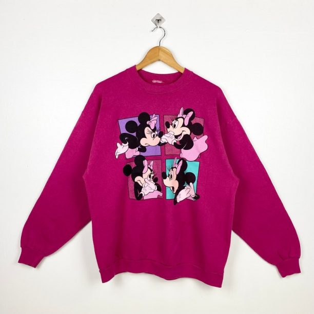 90s Disney Minnie Mouse Crewneck Sweatshirt Print Logo Pink Color Men’s