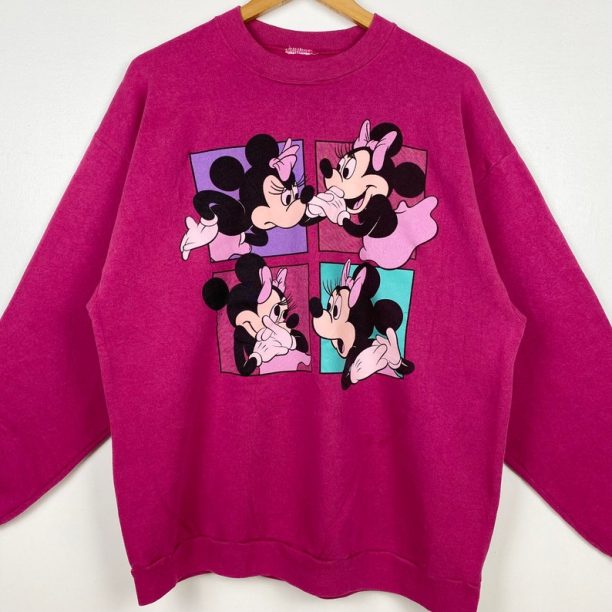 90s Disney Minnie Mouse Crewneck Sweatshirt Print Logo Pink Color Men’s