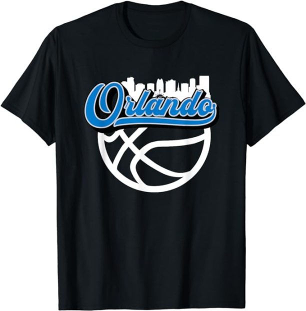 Orlando Vintage Basketball Script City Skyline Fan T-Shirt