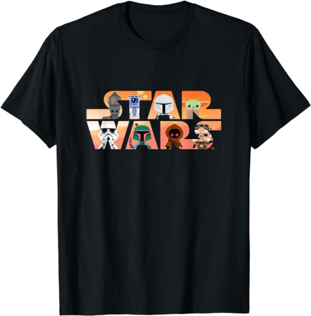 Star Wars Logo The Mandalorian Kawaii Characters T-Shirt