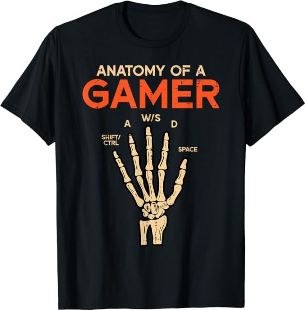 Anatomy Of A Gamer Skeleton Hand Funny Men Boys Kids Teens T-Shirt