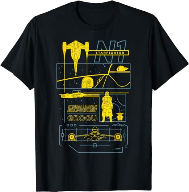 Star Wars The Mandalorian & Grogu N-1 Starfighter Schematic T-Shirt