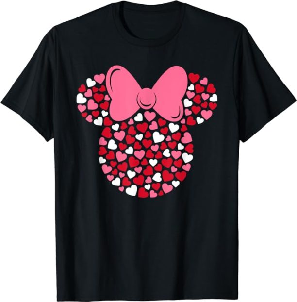 Disney Minnie Mouse Icon Pink Hearts Valentine's Day T-Shirt, Black, Small