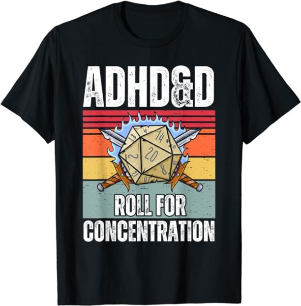 Retro Vintage ADHD&D Roll For Concentration Funny Gamer T-Shirt