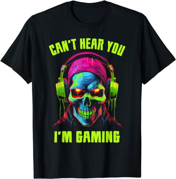 Gamer Shirt for Boys Teens Men Video Gaming Funny Skull T-Shirt