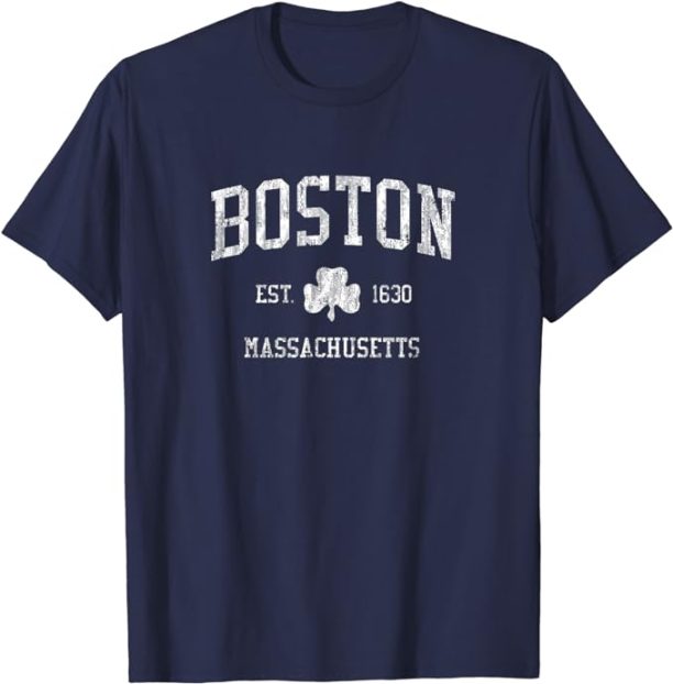 Boston MA T-Shirt Vintage Shamrock Sports Design Tee