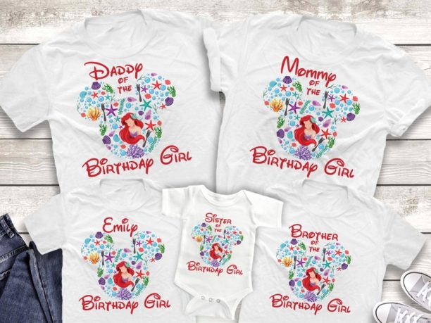 Ariel Little Mermaid Birthday Shirts, Mermaid Birthday Shirts, Mermaid Birthday Party Family Shirts, Disney Birthday Shirts