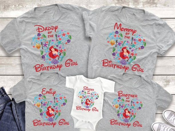 Ariel Little Mermaid Birthday Shirts, Mermaid Birthday Shirts, Mermaid Birthday Party Family Shirts, Disney Birthday Shirts