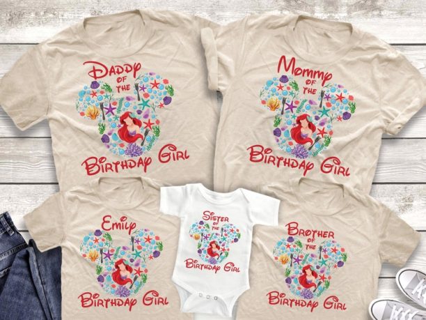 Ariel Little Mermaid Birthday Shirts, Mermaid Birthday Shirts, Mermaid Birthday Party Family Shirts, Disney Birthday Shirts