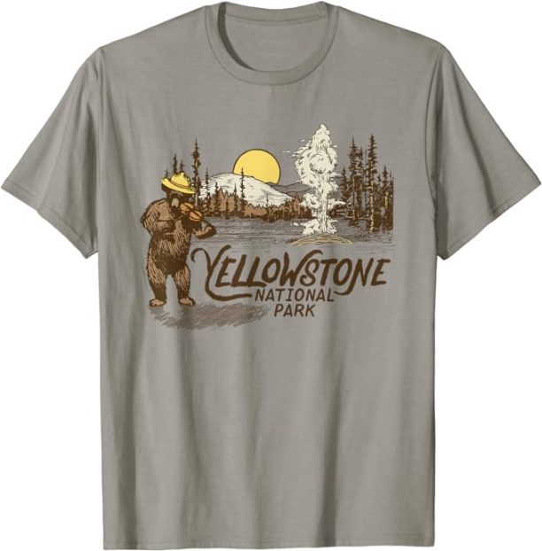 Yellowstone National Park Vintage Bear & Fiddle Old Faithful T-Shirt