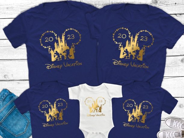 Disney Family Vacation 2023 Shirts, Disney Gold Foil Shirts Mickey and Minnie Disney couple shirts