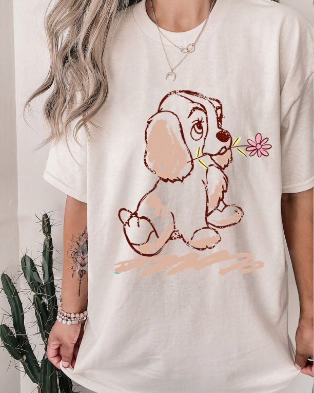 Disney Lady and the Tramp Lady Puppy Sketch T-Shirt,Animal Kingdom,Family Matching Tee