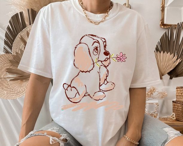 Disney Lady and the Tramp Lady Puppy Sketch T-Shirt,Animal Kingdom,Family Matching Tee