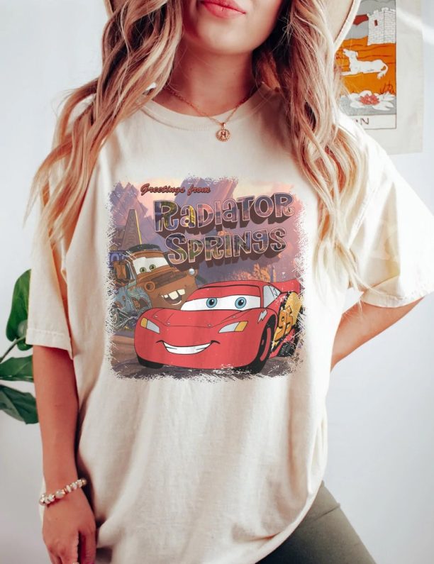 Disney Pixar Cars Lightning McQueen Vintage Race T-Shirt, Disney Cars Shirt, Disney Shirt, Disney Pixar Cars Land Shirt