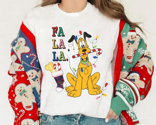 Disney Mickey And Friends Pluto Dog Christmas Lights Fa La La Shirt