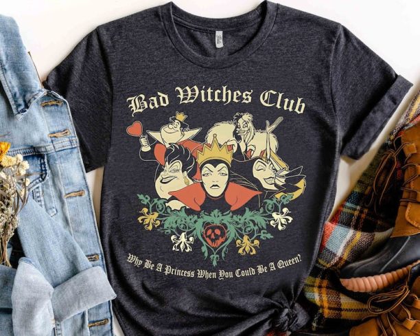 Disney Villains Bad Witches Club Group Shot Retro Shirt, WDW Magic Kingdom Holiday Unisex T-shirt Family Birthday Gift