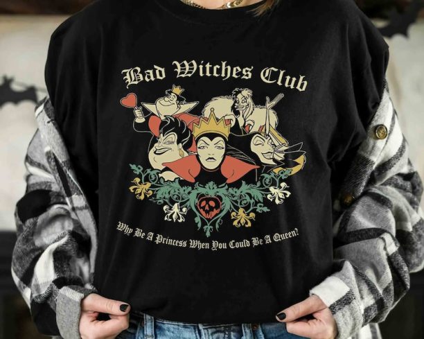 Disney Villains Bad Witches Club Group Shot Retro Shirt, WDW Magic Kingdom Holiday Unisex T-shirt Family Birthday Gift