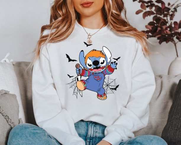 Halloween Chucky Stitch Sweatshirt, Horror Character Hoodie, Disney Halloween Hoodie, Halloween Gift, Spooky Disney Shirt, Horror Disney