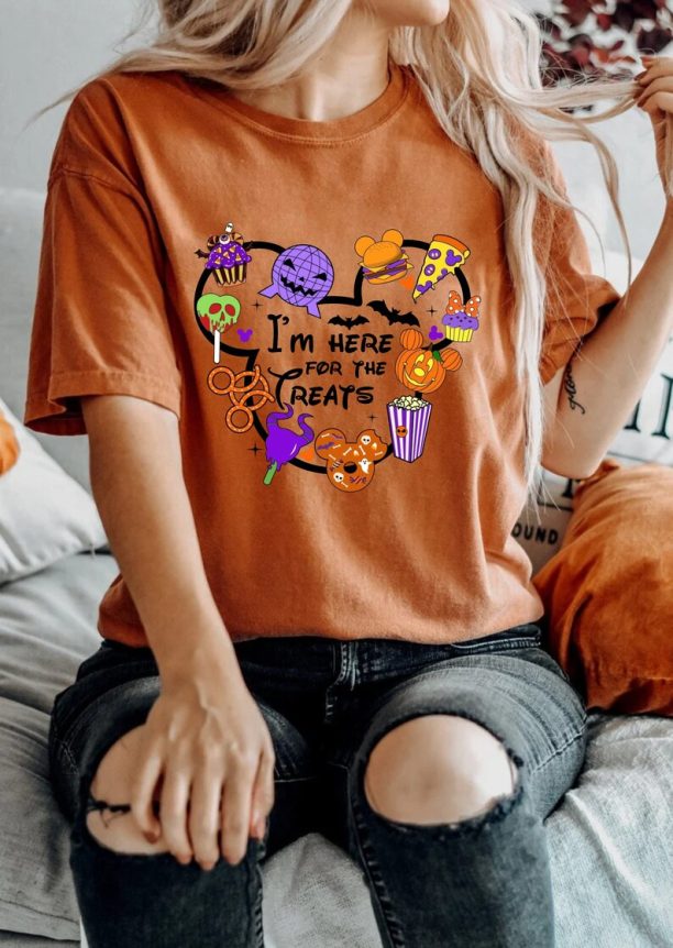 I'm Here For The Treats Halloween Shirt, Halloween Snacks Shirt, Pumpkin Mickey, Disney Spooky Shirt