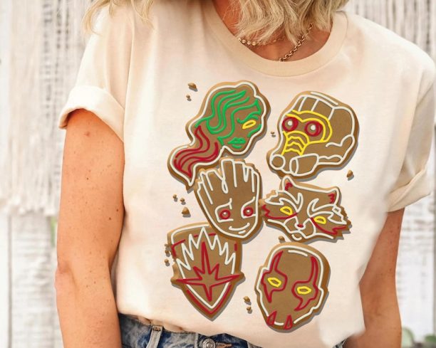 Marvel Guardians Of The Galaxy Gingerbread Cookies Christmas T-Shirt , Disneyland Xmas Matching Shirt, Walt Disney World Tee