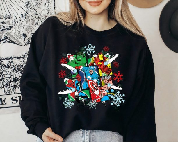 Marvel Super Heroes in Action Christmas Holiday Sweatshirt