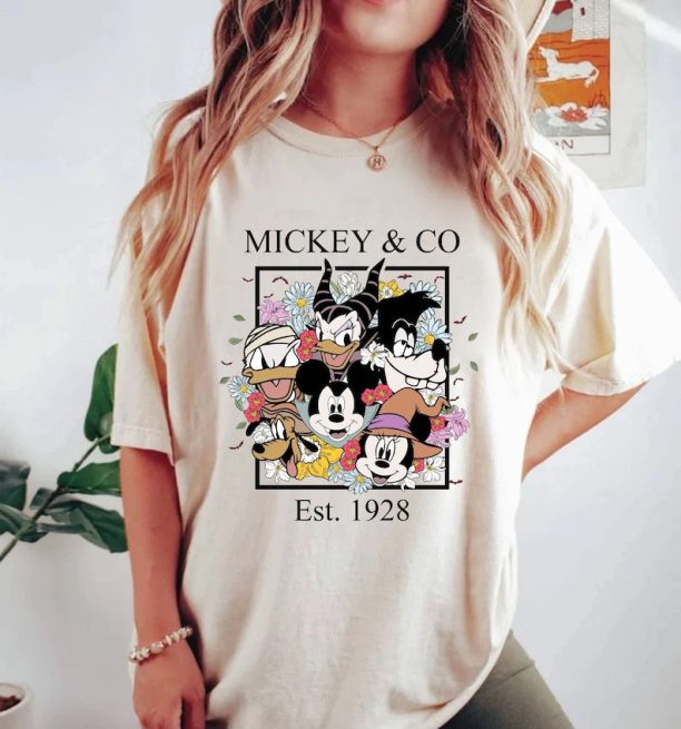 Mickey & Co Halloween Shirt, Mickey and Friends Floral Halloween Shirt, Disney Spooky Shirt