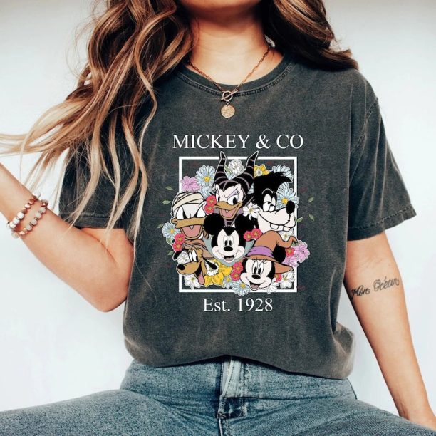 Mickey & Co Halloween Shirt, Mickey and Friends Floral Halloween Shirt, Disney Spooky Shirt