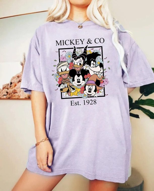 Mickey & Co Halloween Shirt, Mickey and Friends Floral Halloween Shirt, Disney Spooky Shirt