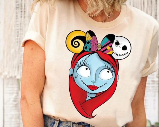 Disney The Nightmare Before Christmas Sally Portrait with Jack Hair Bow T-Shirt