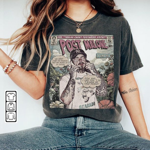 Post Malone Comic Shirt, 90S Vintage Merch Book Art Twelve Carat Toothache Album World Tour Tickey 2023 Graphic Tee Gift