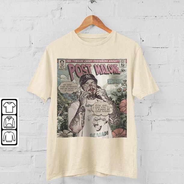 Post Malone Comic Shirt, 90S Vintage Merch Book Art Twelve Carat Toothache Album World Tour Tickey 2023 Graphic Tee Gift