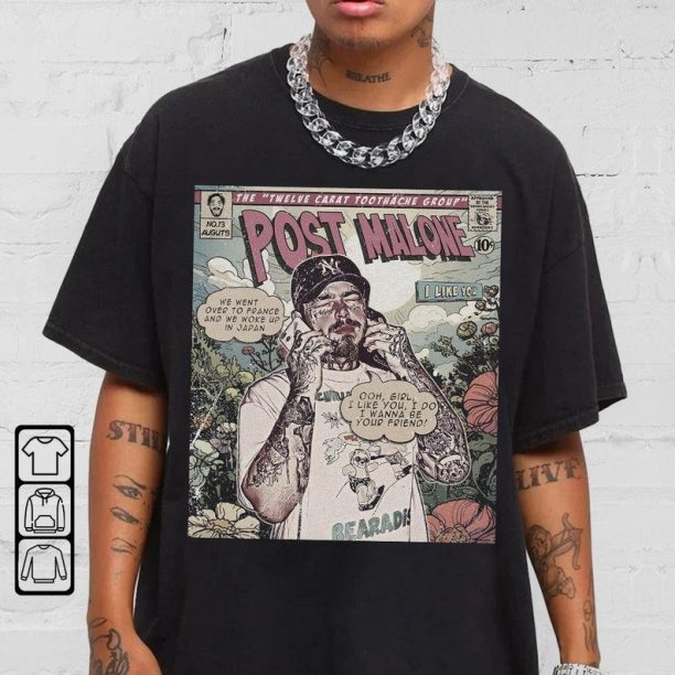 Post Malone Comic Shirt, 90S Vintage Merch Book Art Twelve Carat Toothache Album World Tour Tickey 2023 Graphic Tee Gift