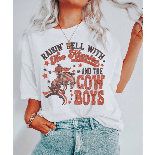 Raisin Hell With The Hippies Tshirt Western Graphic Tee Boho Western Shirt Western Shirt Cowgirl Shirt