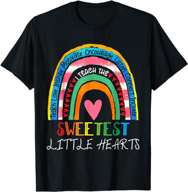 Teacher valentines day teacher rainbow sweetest hearts T-Shirt