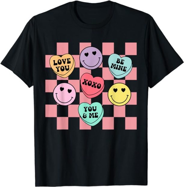 Valentines Day Shirt Retro Groovy Conversation Heart Candy T-Shirt