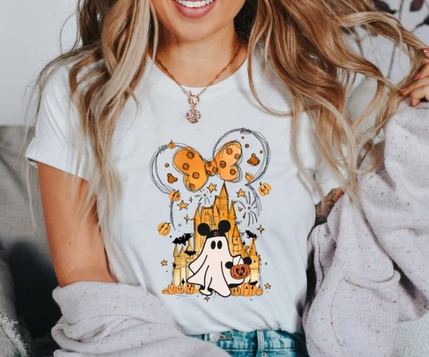 Mickey Ghost Shirt, Disney Watercolor Castle Shirt, Halloween Castle Shirt,Disney Halloween Shirt, Minnie Halloween Shirt