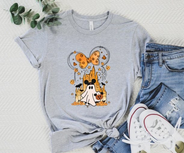 Mickey Ghost Shirt, Disney Watercolor Castle Shirt, Halloween Castle Shirt,Disney Halloween Shirt, Minnie Halloween Shirt