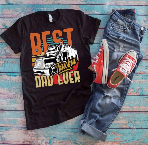 Best Truckin Dad Ever Shirt | Vintage Father's Day Gift For Truck Driver | Trucker Dad Apparel