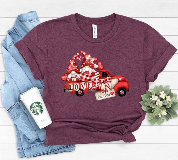 Watercolor Valentine's Day Shirt,Valentines Day Shirts, Red Truck, Gnomes, Valentine Love, Valentine Retro Trucks,Valentines Day Gift