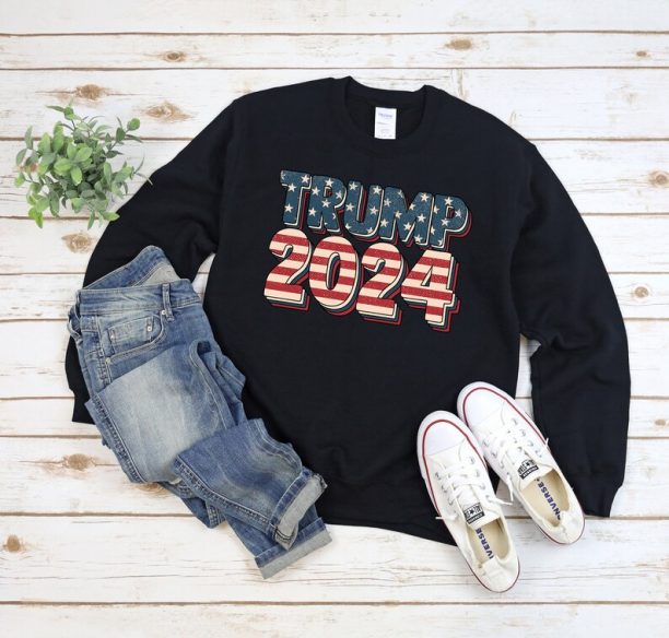 Donald Trump 2024 Sweatshirt - Donald Trump Is My President - Patriotic USA Flag Sweater Trump Girl - Christmas Gift -