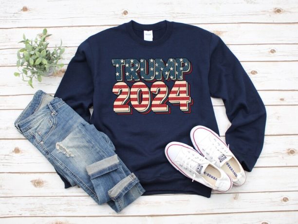 Donald Trump 2024 Sweatshirt - Donald Trump Is My President - Patriotic USA Flag Sweater Trump Girl - Christmas Gift -