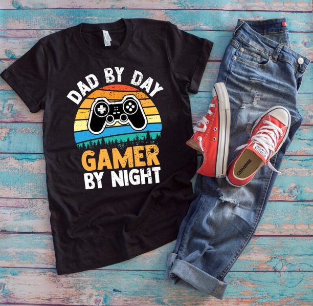 Dad Gamer Shirt | Dad By Day Gamer By Night | Funny Daddy Gamer Father's Day Gift