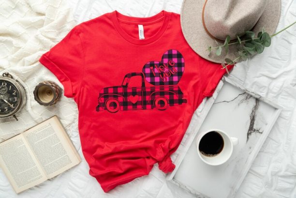 Valentines buffalo plaid Truck Shirt,Valentines Day Shirts For Woman,Heart Shirt,Cute Valentine Shirt,Cute Valentine Tee,Valentines Day Gift