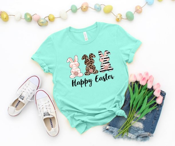 Happy Easter Shirt, Happy Easter Bunnies Shirt, Bunny Shirt, easter Bunny Shirt, Cute Easter Shirt, Leopard Bunny Shirt