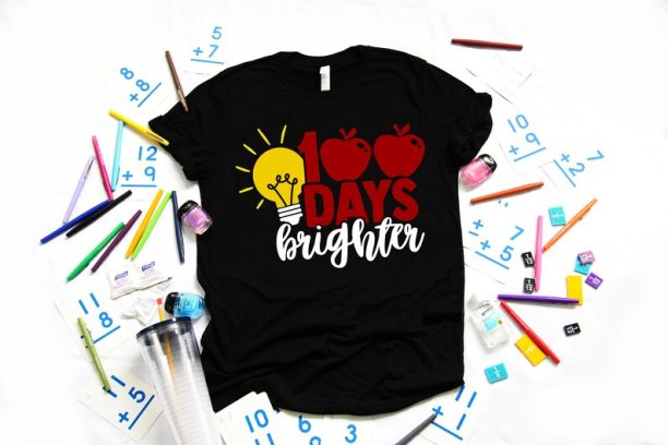 100 Days Brighter Shirt, 100 Days Of School, Teacher Gifts, Teacher Appreciation, 100 Days Brighter