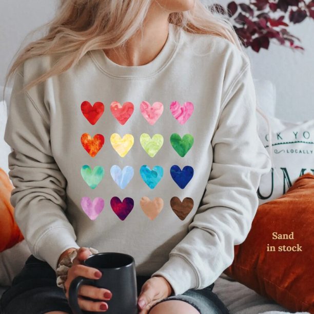 Watercolor Heart Sweatshirt/Crewneck,Heart Sweatshirt,Valentine's Day Sweatshirt,Valentines Pullover,Love Sweater,Hearts,Valentines Sweater,