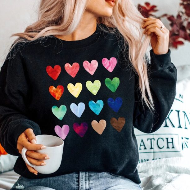 Watercolor Heart Sweatshirt/Crewneck,Heart Sweatshirt,Valentine's Day Sweatshirt,Valentines Pullover,Love Sweater,Hearts,Valentines Sweater,